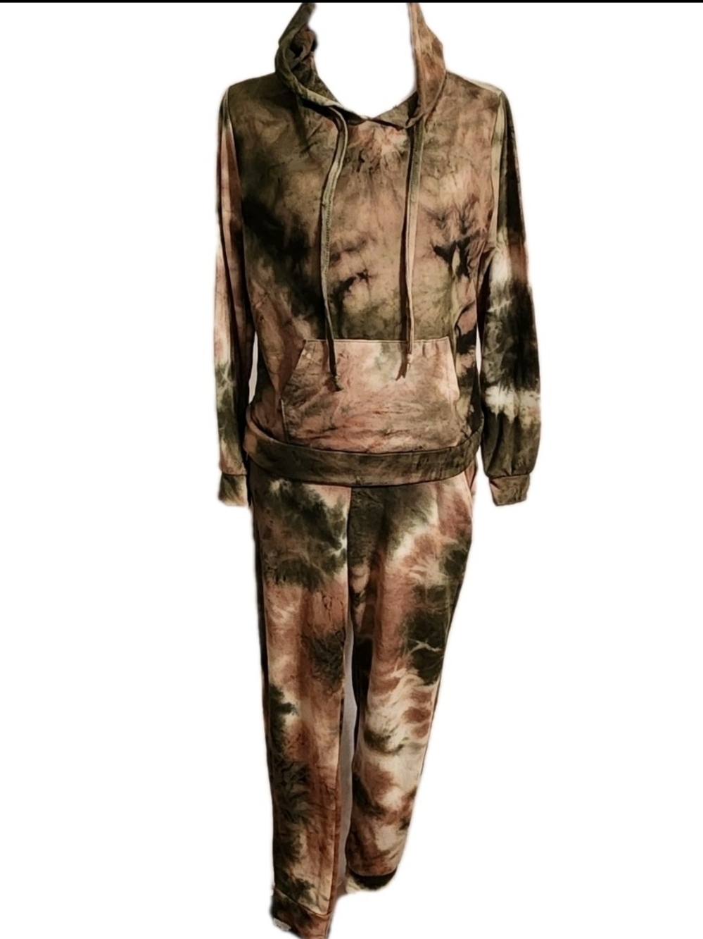 Pajama Set Women’s Large Tye-Dye Camo Hoodie & Jogger Pant Festival Matching Set